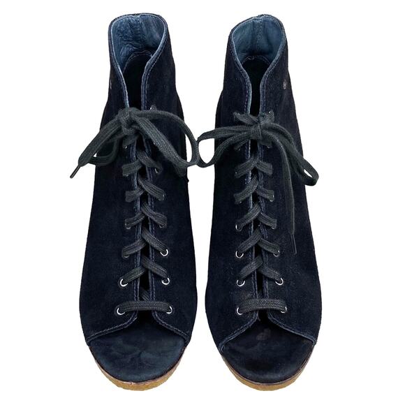 UGG Women’s Elyse Black Suede Open Toe Wedge Ankle Booties Size US 8 - Picture 3 of 9